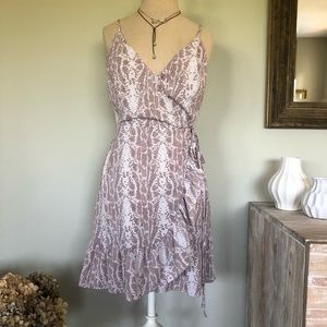 Audrey 3 + 1 Taupe Blush Snake Print Ruffle Wrap Dress Lg